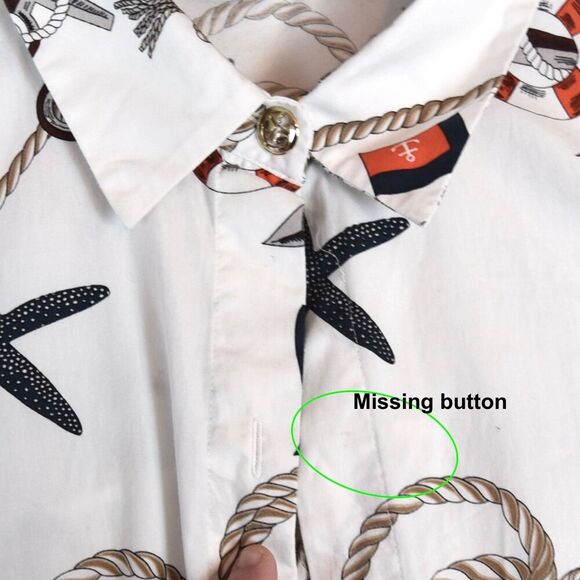 ZARA Rope Print Nautical Shirt Dress Button-Up Top Size S *Missing 1 Button* - Picture 3 of 8